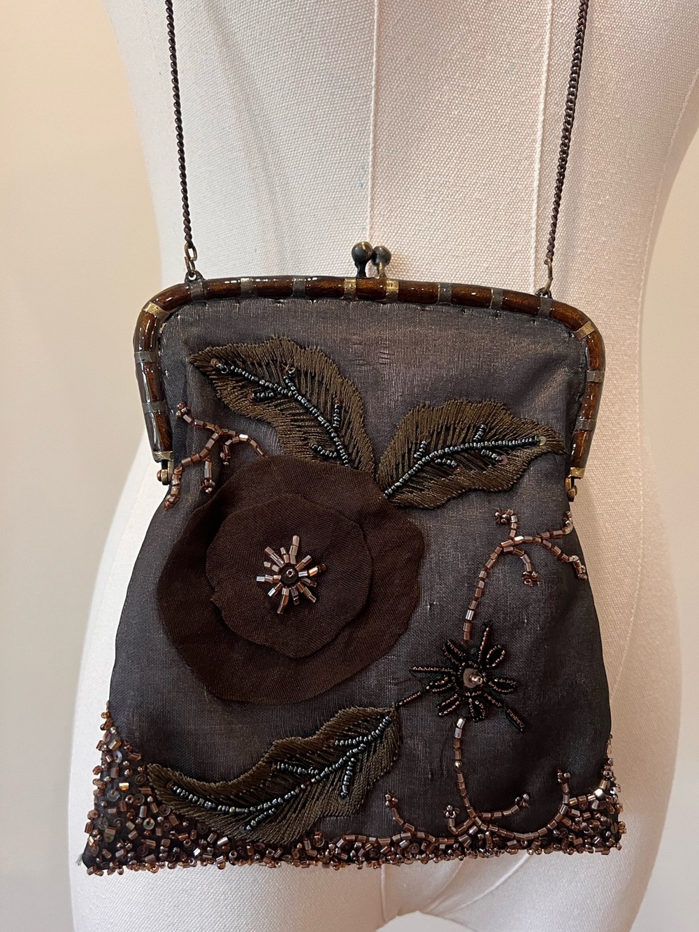 Vintage Beaded Evening Bag Art Deco 1920s Gatsby Silk Kiss Lock Purse Whimsigoth